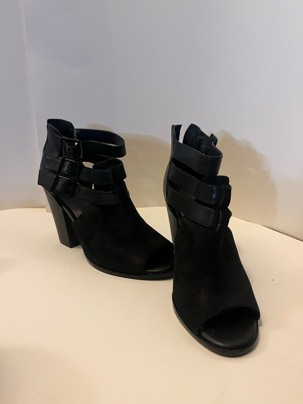 Gianni Bini Black Strappy Peep-Toe Block Heel Booties